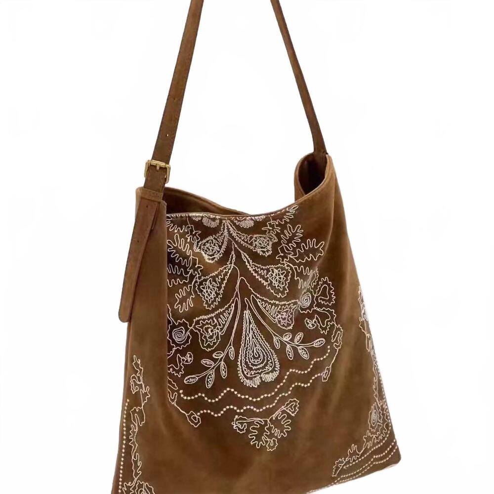 NEW DIPPED SHOP women's boho embroidered shoulder bag in brown